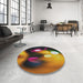 Round Patterned Dark Scarlet Red Novelty Rug in a Office, pat153