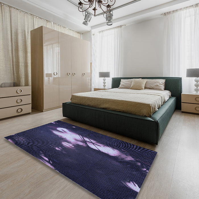 Patterned Night Blue Rug in a Bedroom, pat154blu