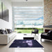 Square Patterned Night Blue Rug in a Living Room, pat154blu