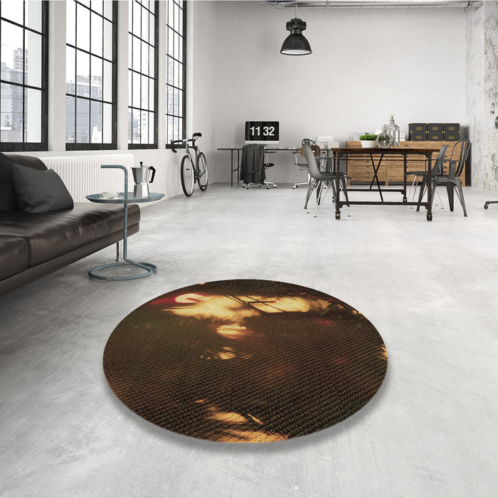 Round Patterned Saddle Brown Rug in a Office, pat154brn