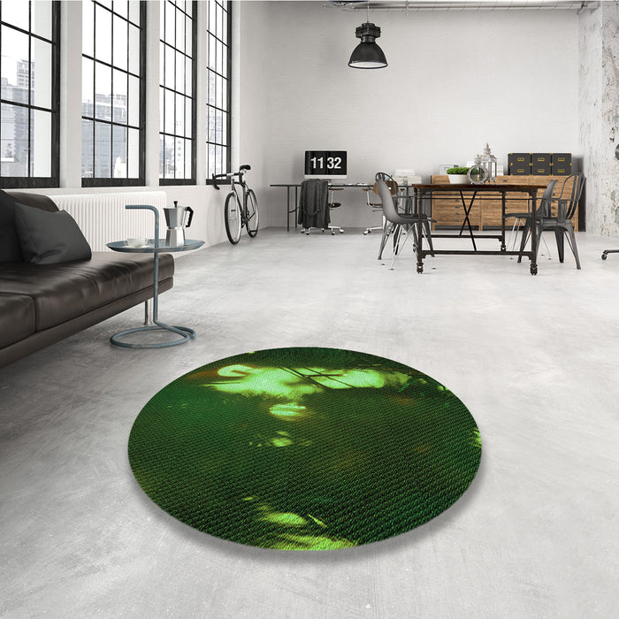 Round Patterned Dark Lime Green Rug in a Office, pat154grn