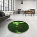 Round Patterned Dark Lime Green Rug in a Office, pat154grn