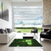 Square Patterned Dark Lime Green Rug in a Living Room, pat154grn