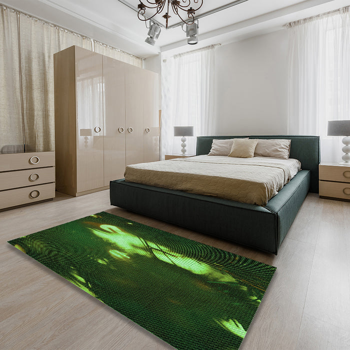 Round Machine Washable Transitional Dark Lime Green Rug in a Office, wshpat154grn