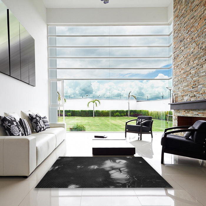 Square Patterned Ash Gray Rug in a Living Room, pat154gry