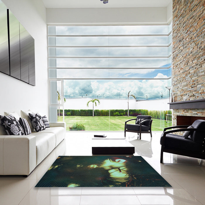 Square Patterned Sea Green Rug in a Living Room, pat154lblu