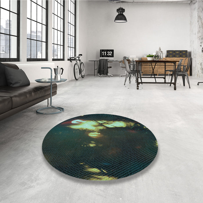 Round Patterned Sea Green Rug in a Office, pat154lblu