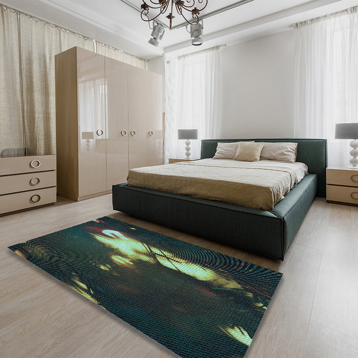 Patterned Sea Green Rug in a Bedroom, pat154lblu