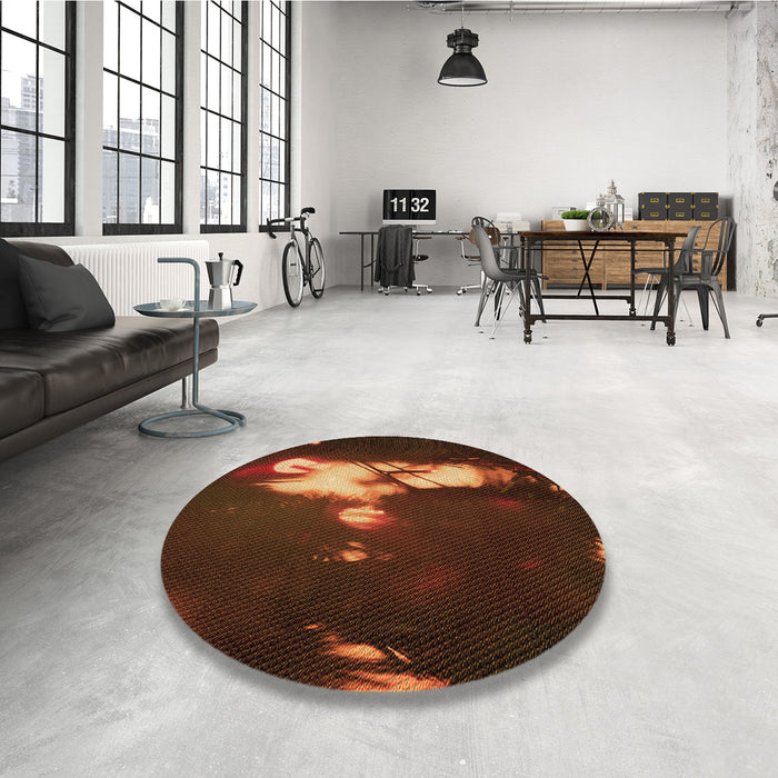 Round Patterned Mahogany Brown Rug in a Office, pat154org