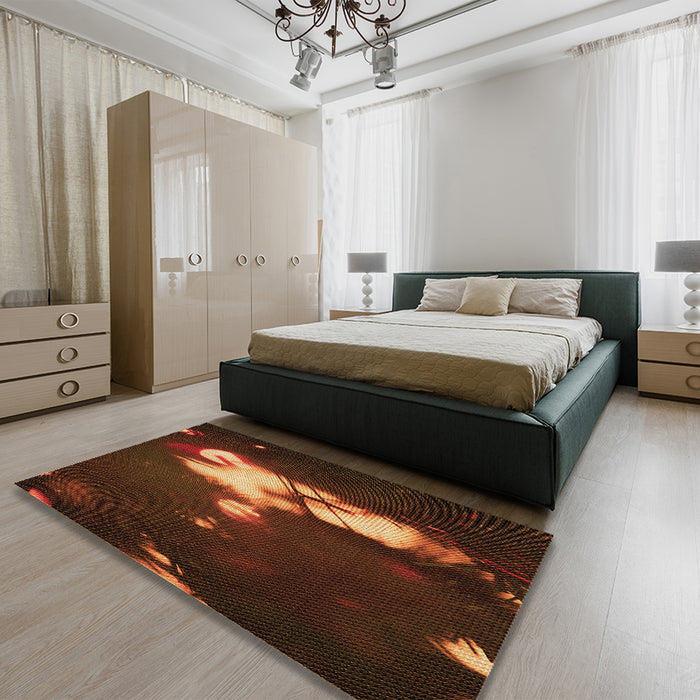 Patterned Mahogany Brown Rug in a Bedroom, pat154org