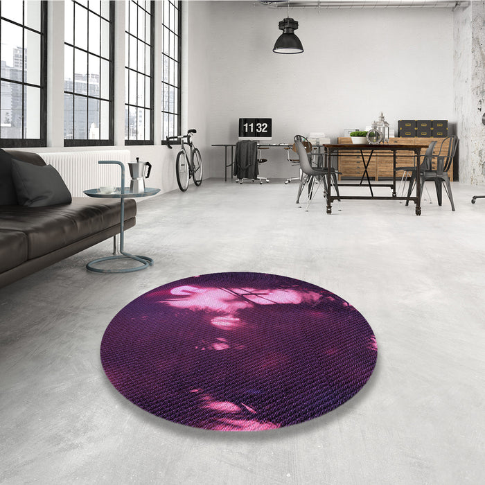 Round Patterned Purple Lily Purple Rug in a Office, pat154pur