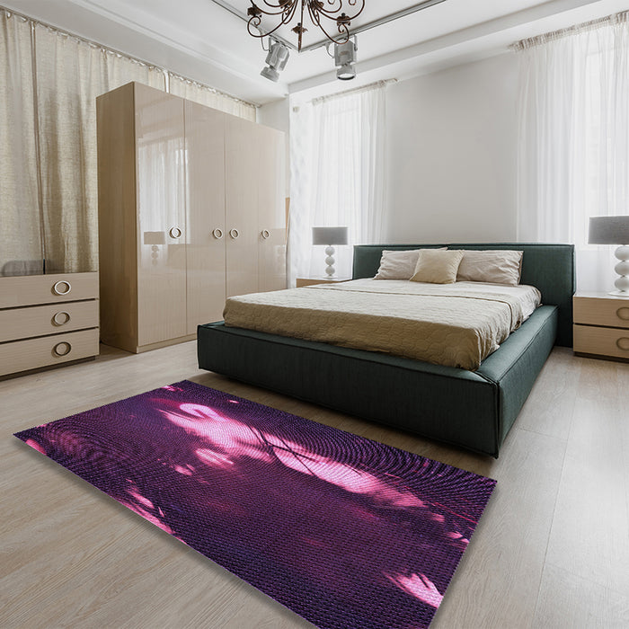 Patterned Purple Lily Purple Rug in a Bedroom, pat154pur