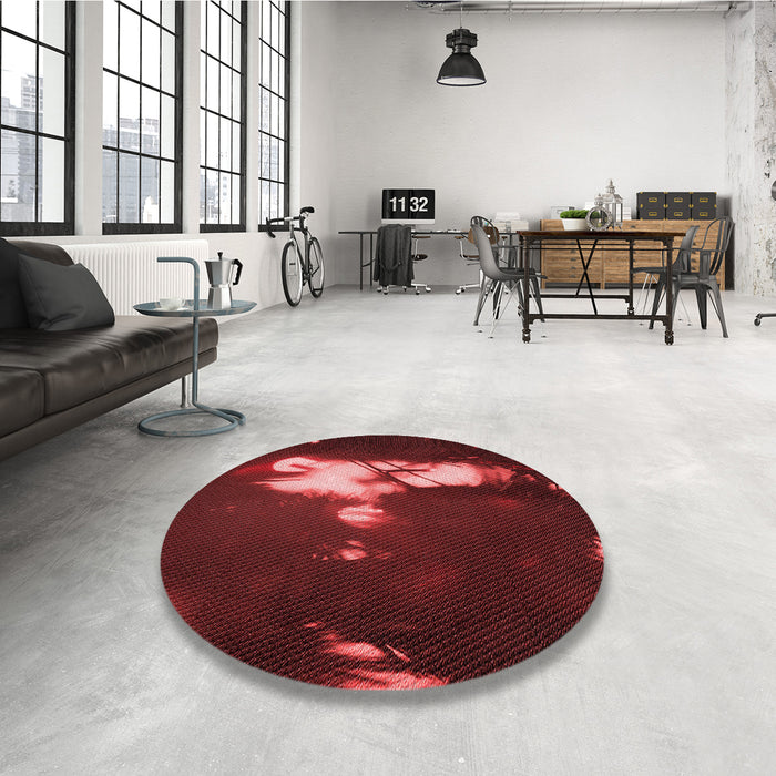 Round Patterned Maroon Red Rug in a Office, pat154rd