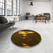 Round Patterned Black Brown Rug in a Office, pat154yw