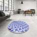 Round Patterned Blue Rug in a Office, pat1540blu