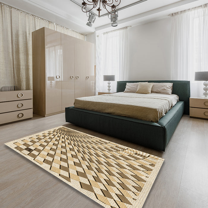 Patterned Khaki Gold Rug in a Bedroom, pat1540brn
