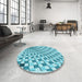 Round Patterned Blue Rug in a Office, pat1540lblu