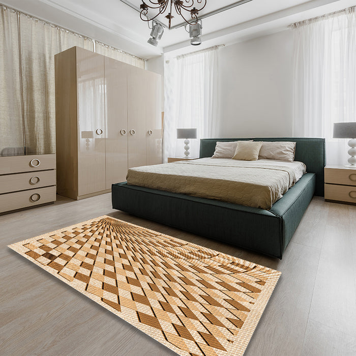 Patterned Brown Gold Rug in a Bedroom, pat1540org