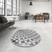 Round Machine Washable Transitional Grey Gray Rug in a Office, wshpat1540