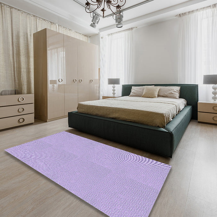 Patterned Purple Mimosa Purple Rug in a Bedroom, pat1541blu
