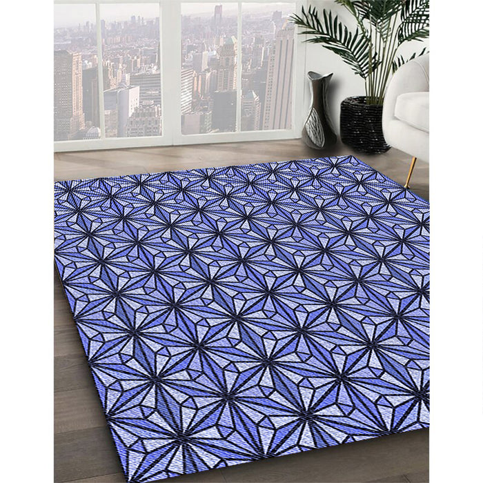Patterned Denim Blue Rug in Family Room, pat1543blu
