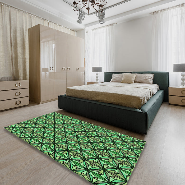 Patterned Green Rug in a Bedroom, pat1543grn