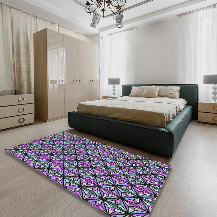 Machine Washable Transitional Dark Purple Rug in a Bedroom, wshpat1543