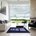 Square Patterned Night Blue Rug in a Living Room, pat1545blu