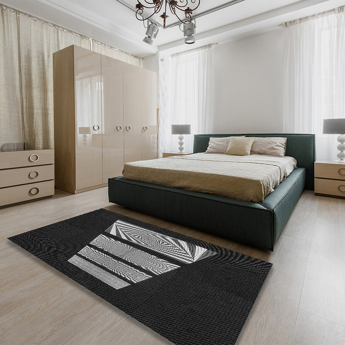 Patterned Black Rug in a Bedroom, pat1545gry