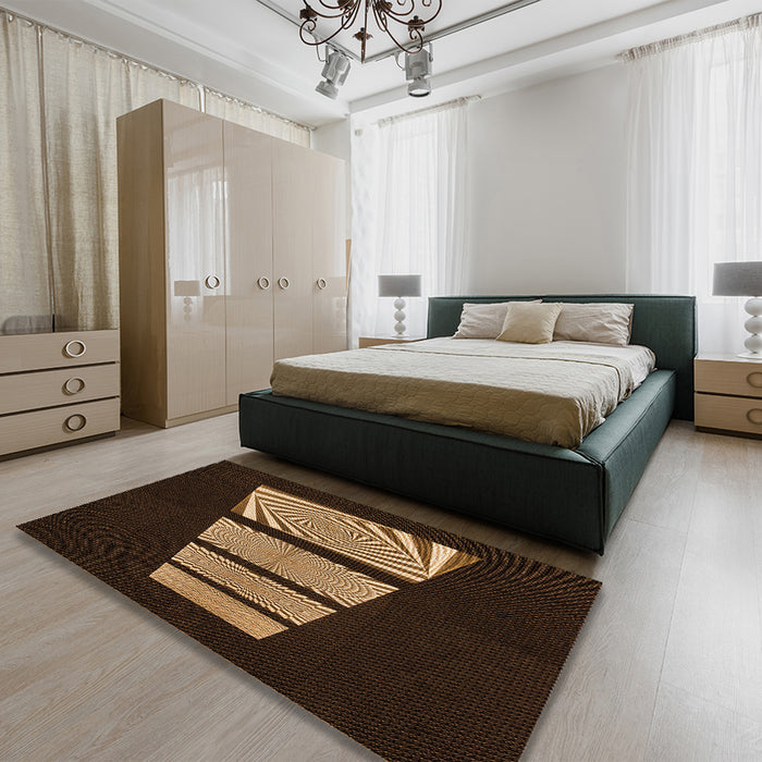 Round Machine Washable Transitional Light Brown Rug in a Office, wshpat1545org