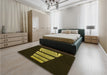 Patterned Dark Yellow Green Rug in a Bedroom, pat1545yw