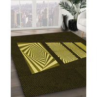 Patterned Dark Yellow Green Rug, pat1545yw