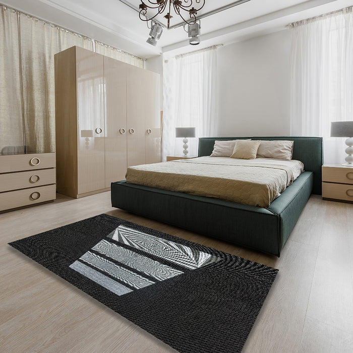 Patterned Black Novelty Rug in a Bedroom, pat1545