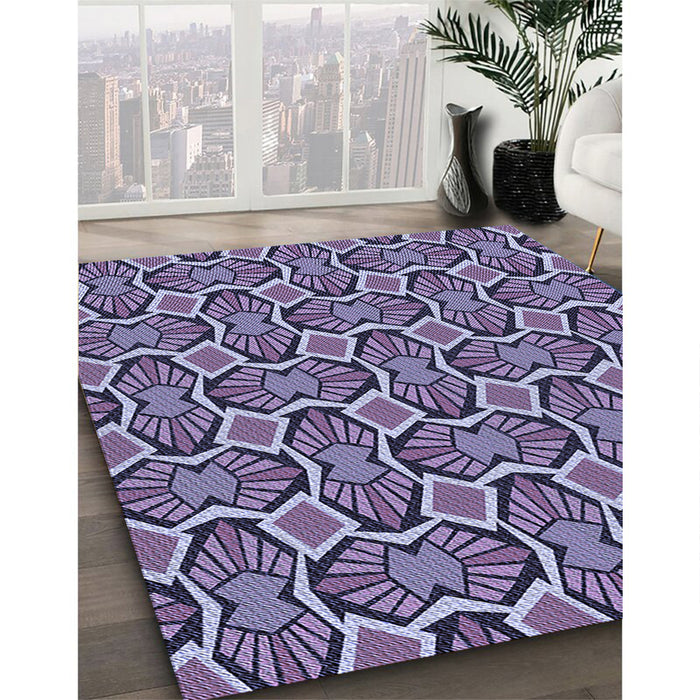 Patterned Purple Mimosa Purple Rug in Family Room, pat1546blu