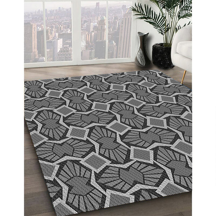 Patterned Black Rug in Family Room, pat1546gry