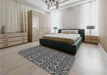 Patterned Black Rug in a Bedroom, pat1546gry