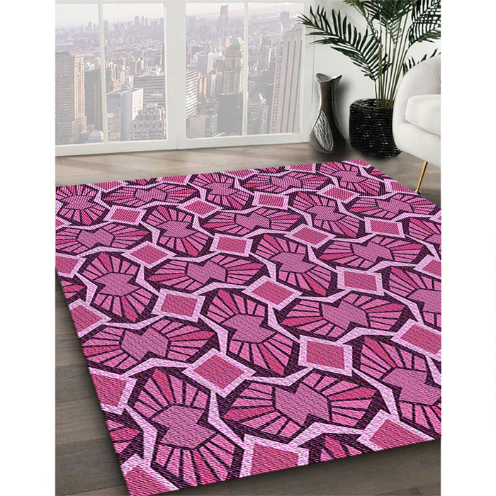 Patterned Rose Red Rug in Family Room, pat1546pur