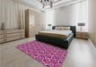 Patterned Rose Red Rug in a Bedroom, pat1546pur