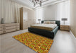 Patterned Tomato Red Rug in a Bedroom, pat1546yw