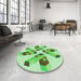 Round Patterned Green Rug in a Office, pat1547grn