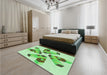 Patterned Green Rug in a Bedroom, pat1547grn