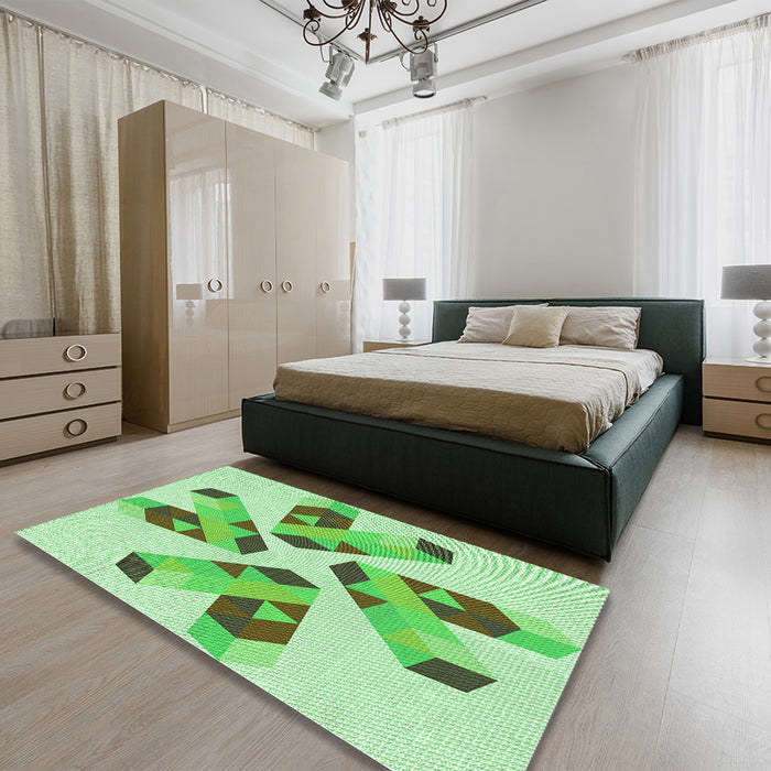 Patterned Green Rug in a Bedroom, pat1547grn