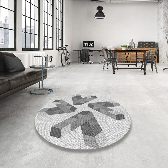 Round Patterned Gray Rug in a Office, pat1547gry