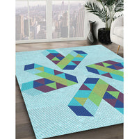 Patterned Light Aquamarine Green Rug, pat1547lblu