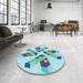 Round Patterned Light Aquamarine Green Rug in a Office, pat1547lblu