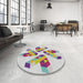 Round Machine Washable Transitional Light Rose Green Rug in a Office, wshpat1547