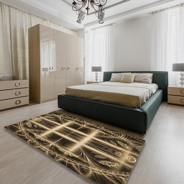 Patterned Peru Brown Rug in a Bedroom, pat1548brn