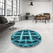 Round Patterned Bright Turquoise Blue Rug in a Office, pat1548lblu