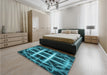 Patterned Bright Turquoise Blue Rug in a Bedroom, pat1548lblu