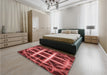 Patterned Cranberry Red Rug in a Bedroom, pat1548rd